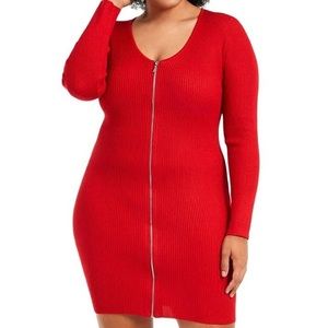 Red ribbed zip sweater dress sz 1X NWT